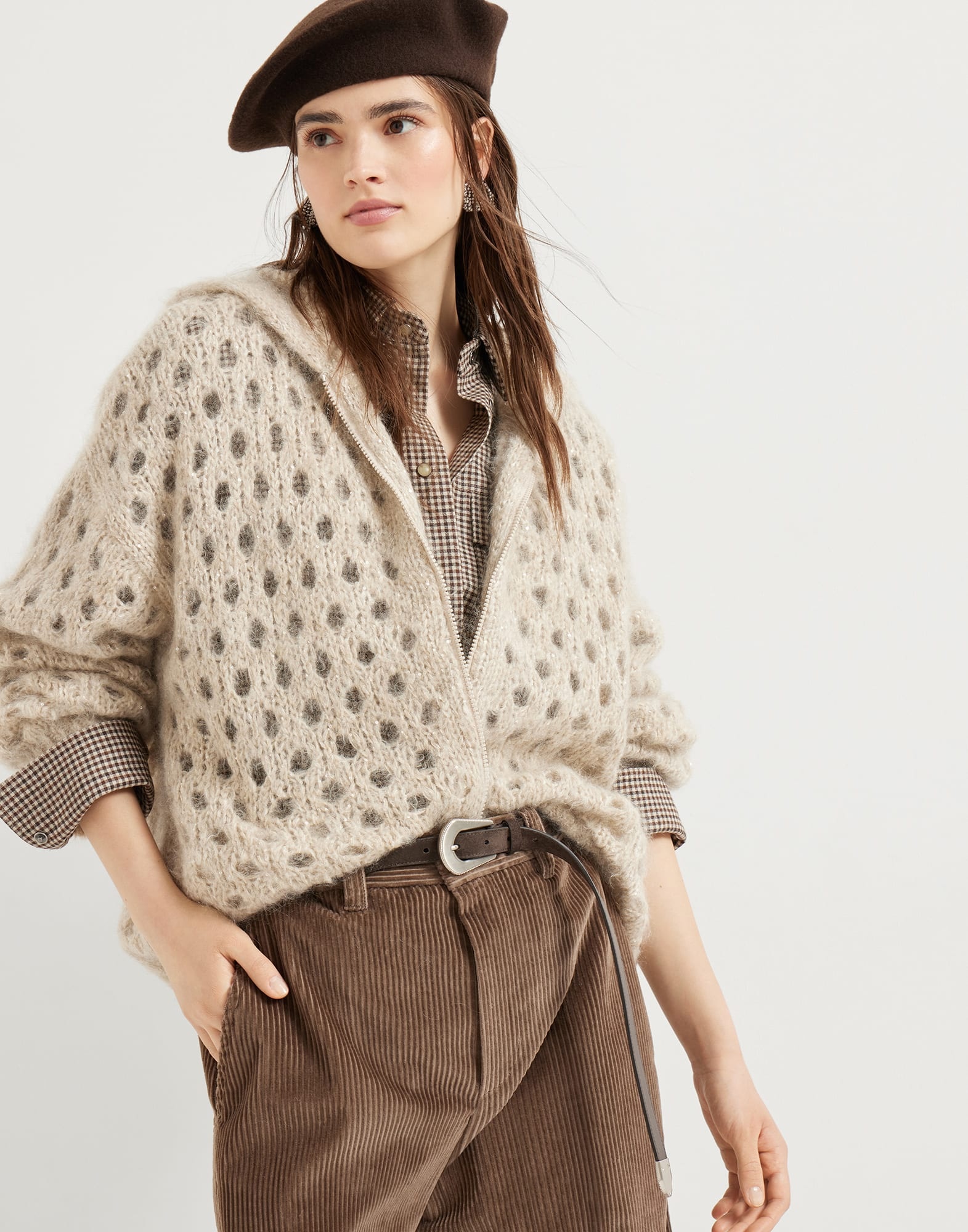 Wispy mohair and wool dazzling net cardigan with hood - 4