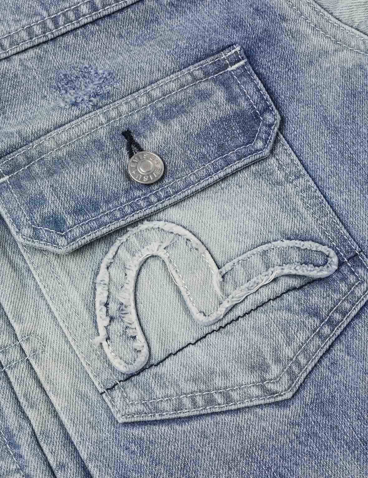 Seagull Appliqué Embroidery Relax Fit Denim Jacket - 7