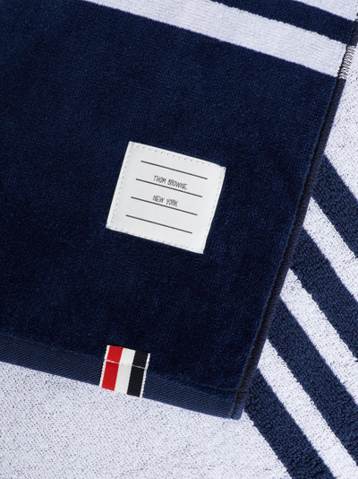 Thom Browne Navy Tricotton Terry 4-Bar Large Gym Towel outlook