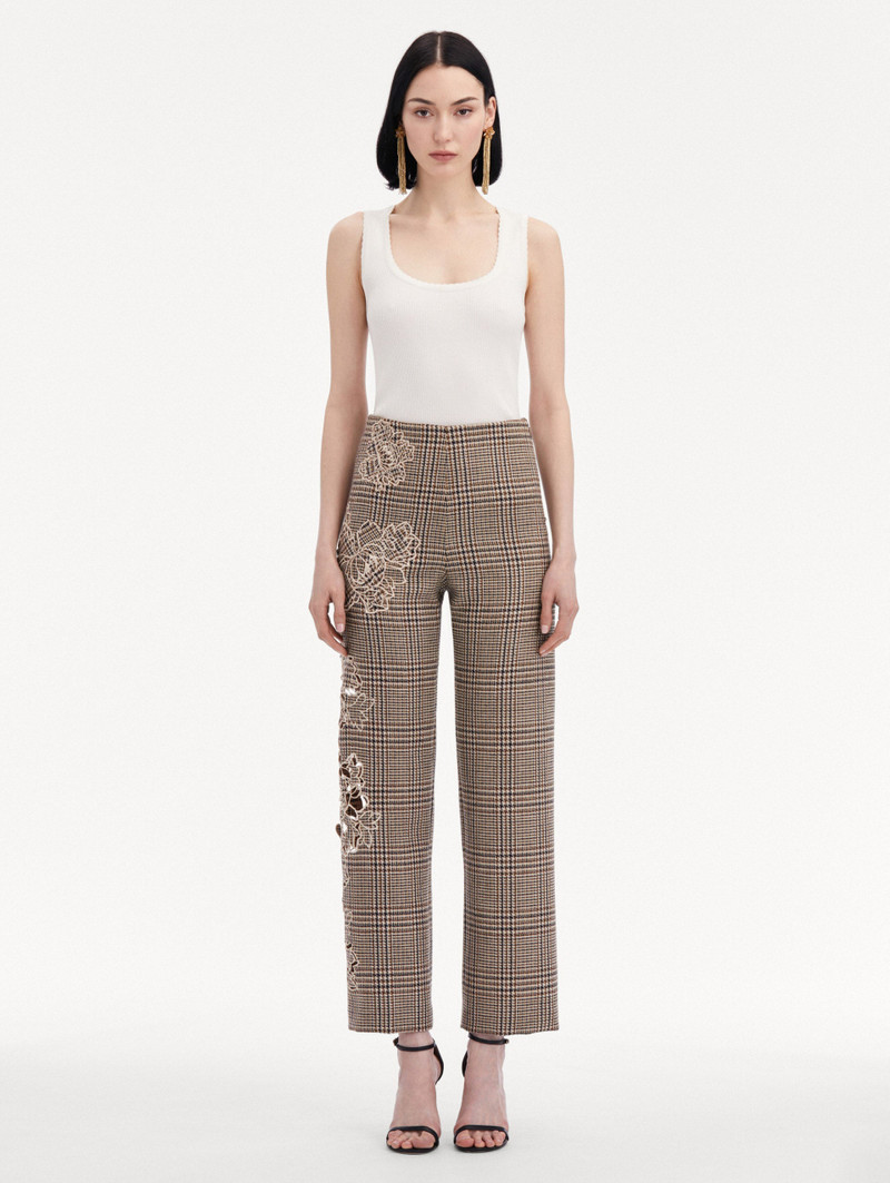Oscar de la Renta PEONY GUIPURE APPLIQUÉ PLAID PANT outlook