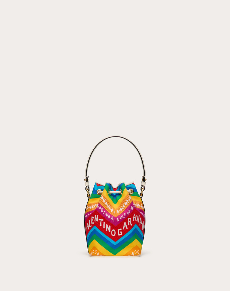 VALENTINO GARAVANI ESCAPE MINI BUCKET BAG IN CANVAS WITH CHEVRON24 PRINT 3