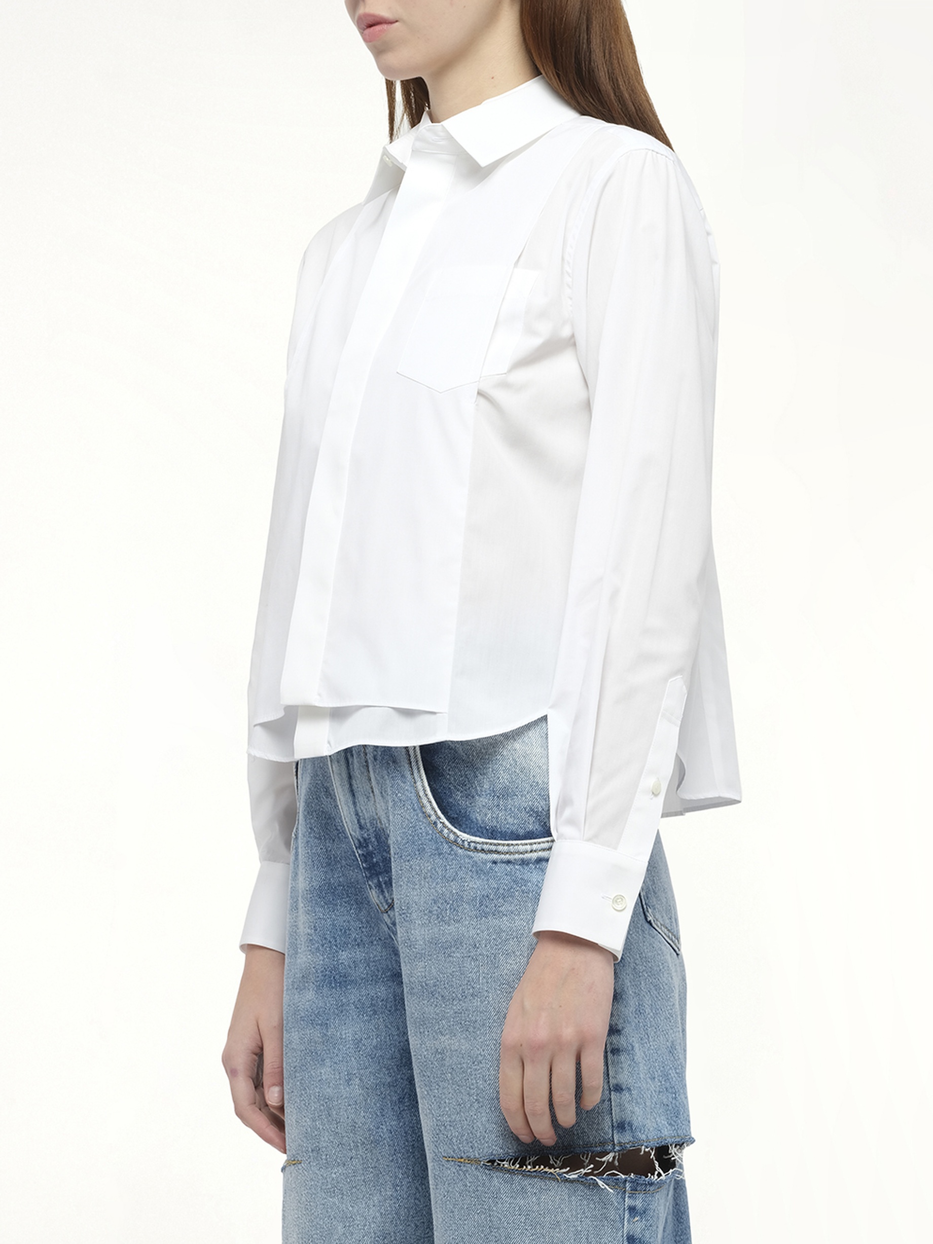 Layered Poplin Shirt in Off White - 5