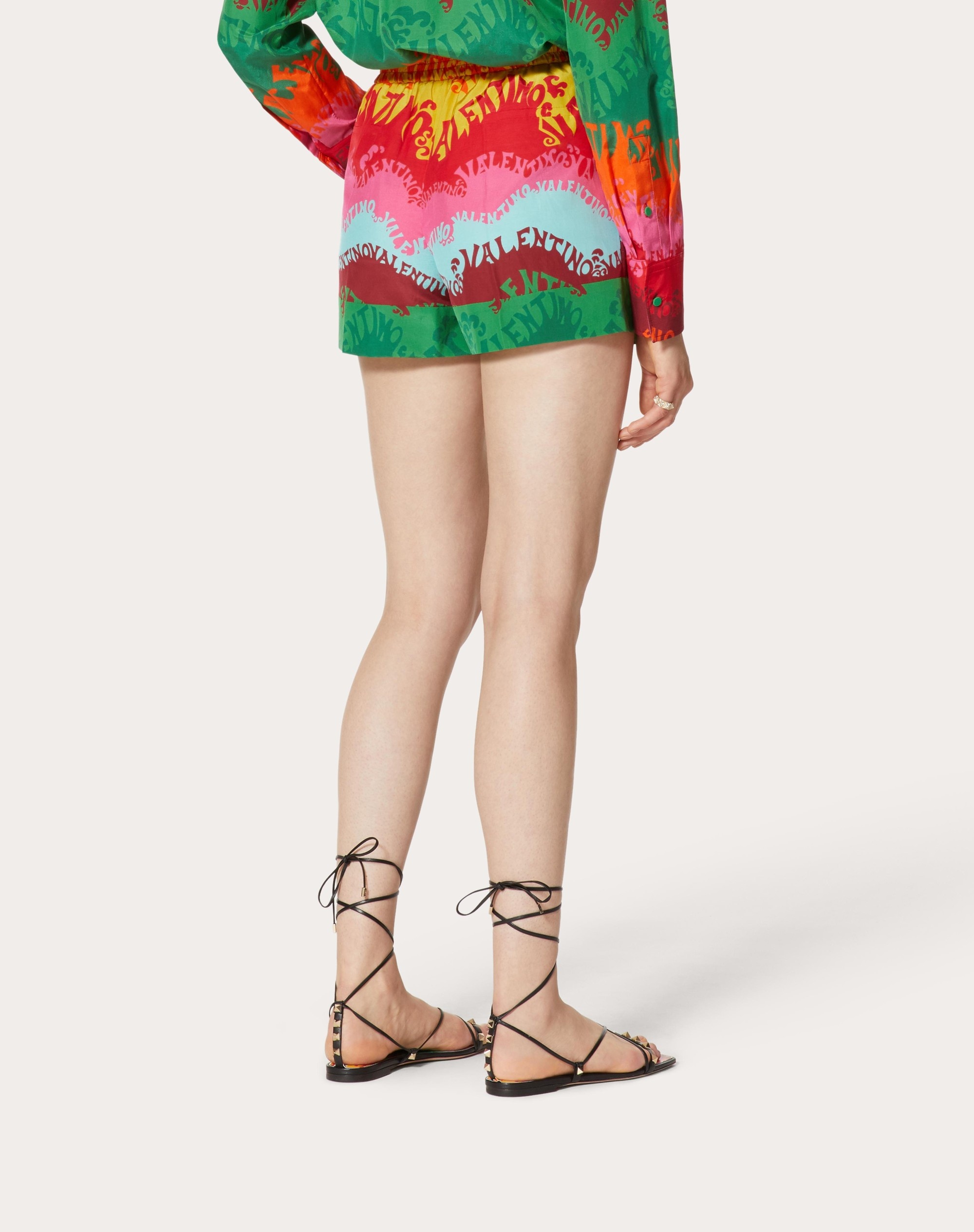 VALENTINO WAVES MULTICOLOR PRINT POPLIN SHORTS - 4