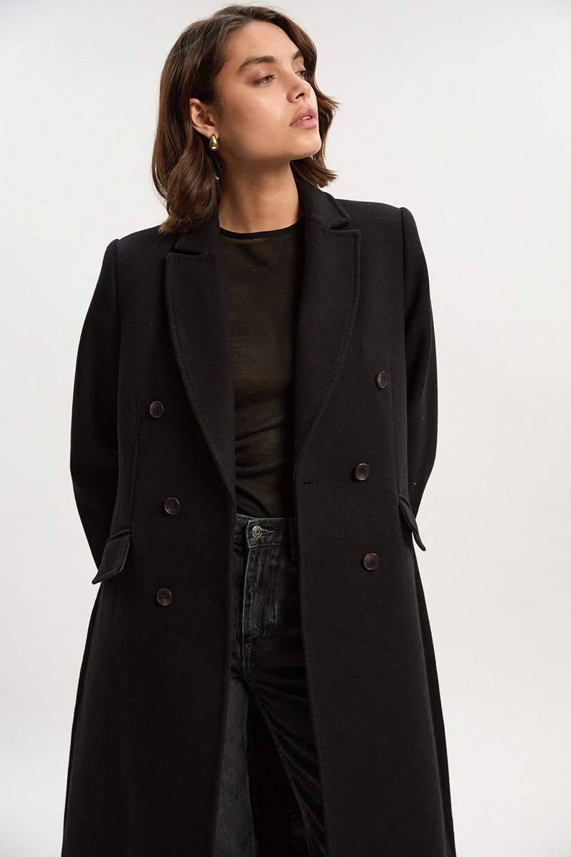 KAREN MILLEN Wool Fitted Double Breasted Tailored Midi Coat outlook