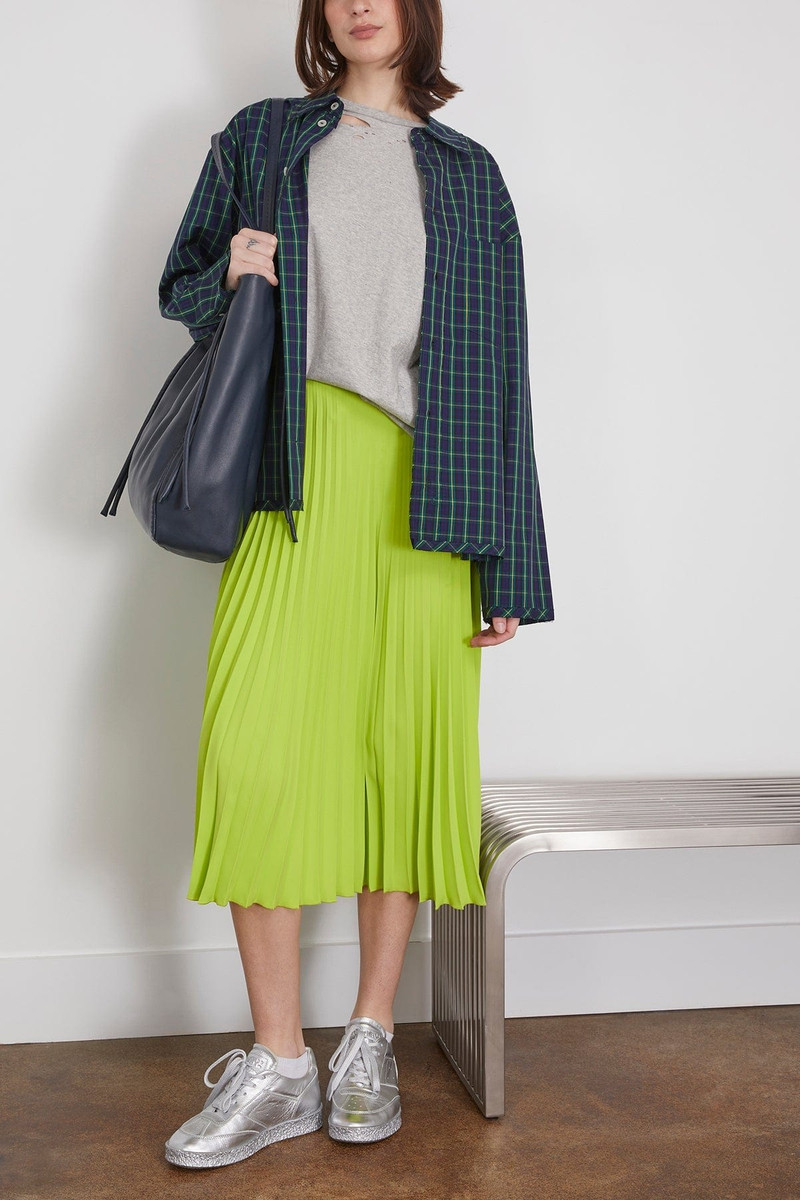MM6 Maison Margiela Pleated Midi Skirt in Neon Green outlook
