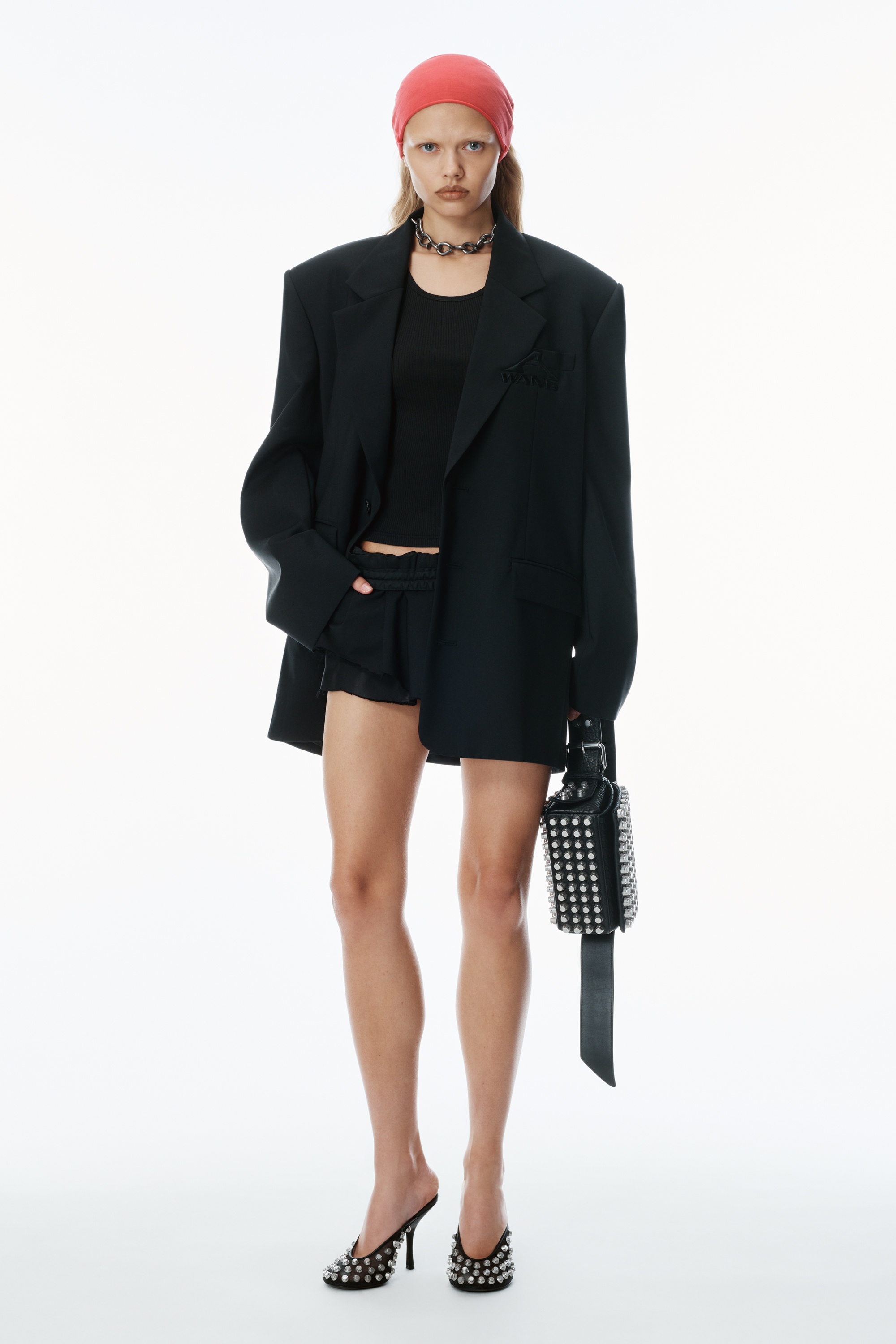 ジャケット Alexander Wang OVERSIZED BLAZER WITH LOGO (1WC2252641 001) Oversized Logo-Embroidered Blazer in BLACK | alexanderwang®