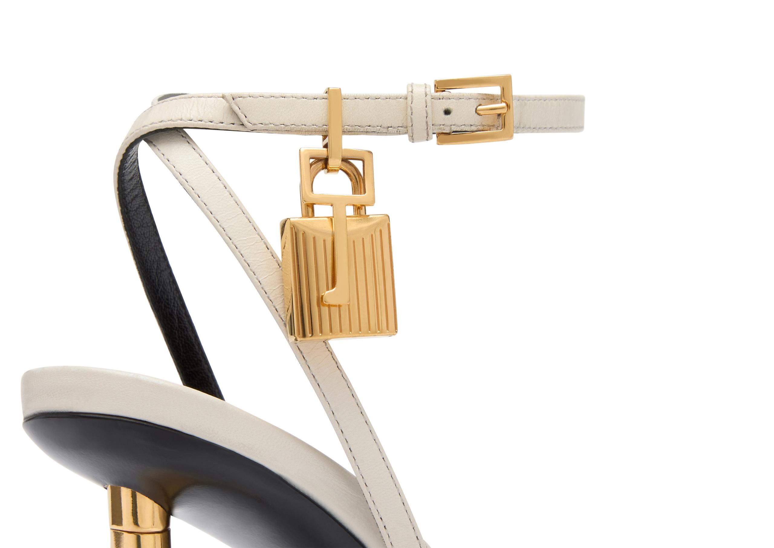 SHINY LEATHER PADLOCK POINTY NAKED SANDAL - 5