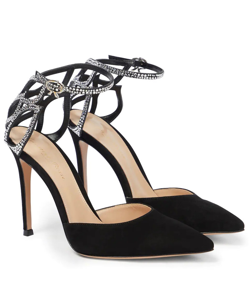 Crystal-embellished suede pumps 1
