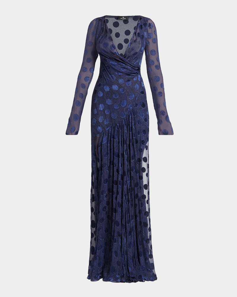 Silk Semi-Sheer Polka Dot Long Dress 1