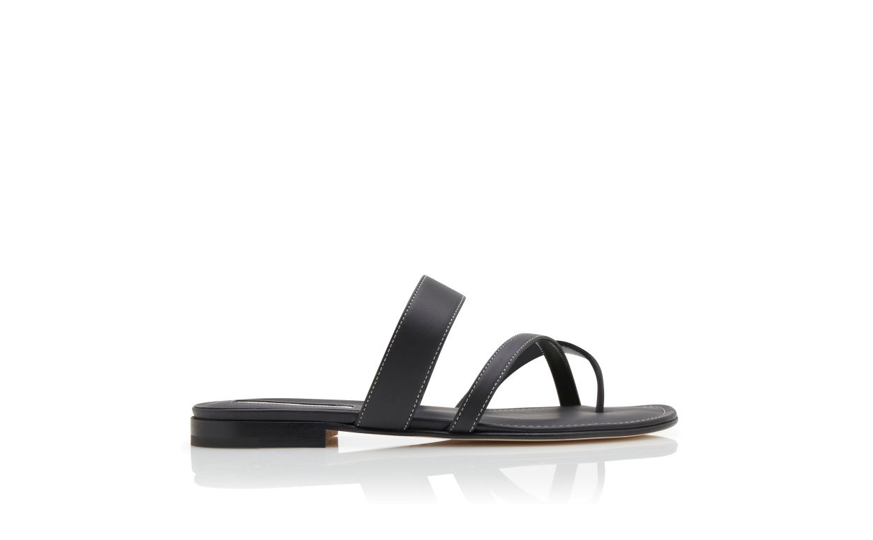 Black Calf Leather Crossover Flat Sandals - 1