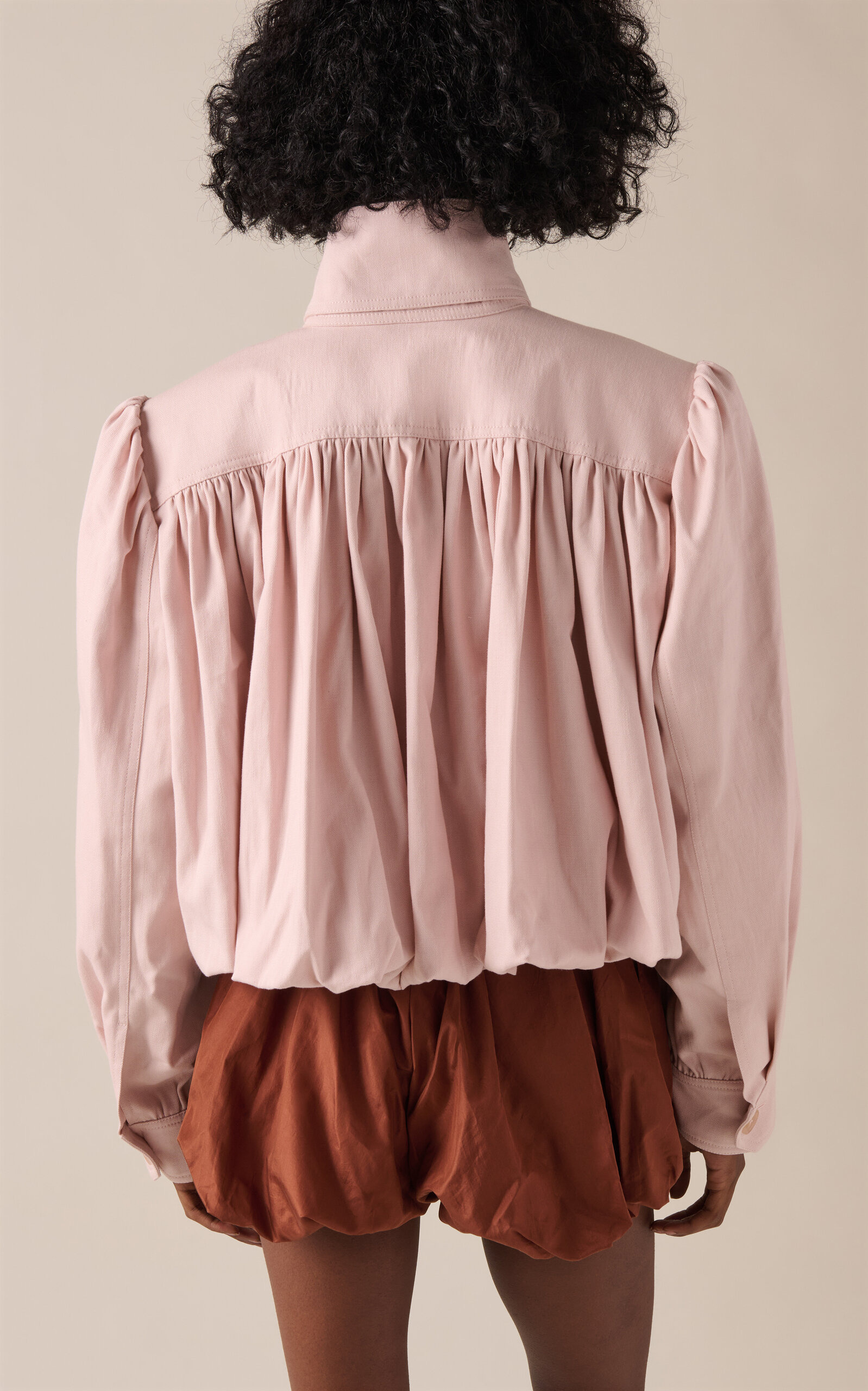 Puff-Sleeve Cotton Canvas Cropped Jacket light pink - 4