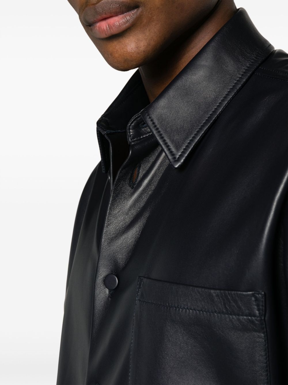 panelled lambskin overshirt - 5