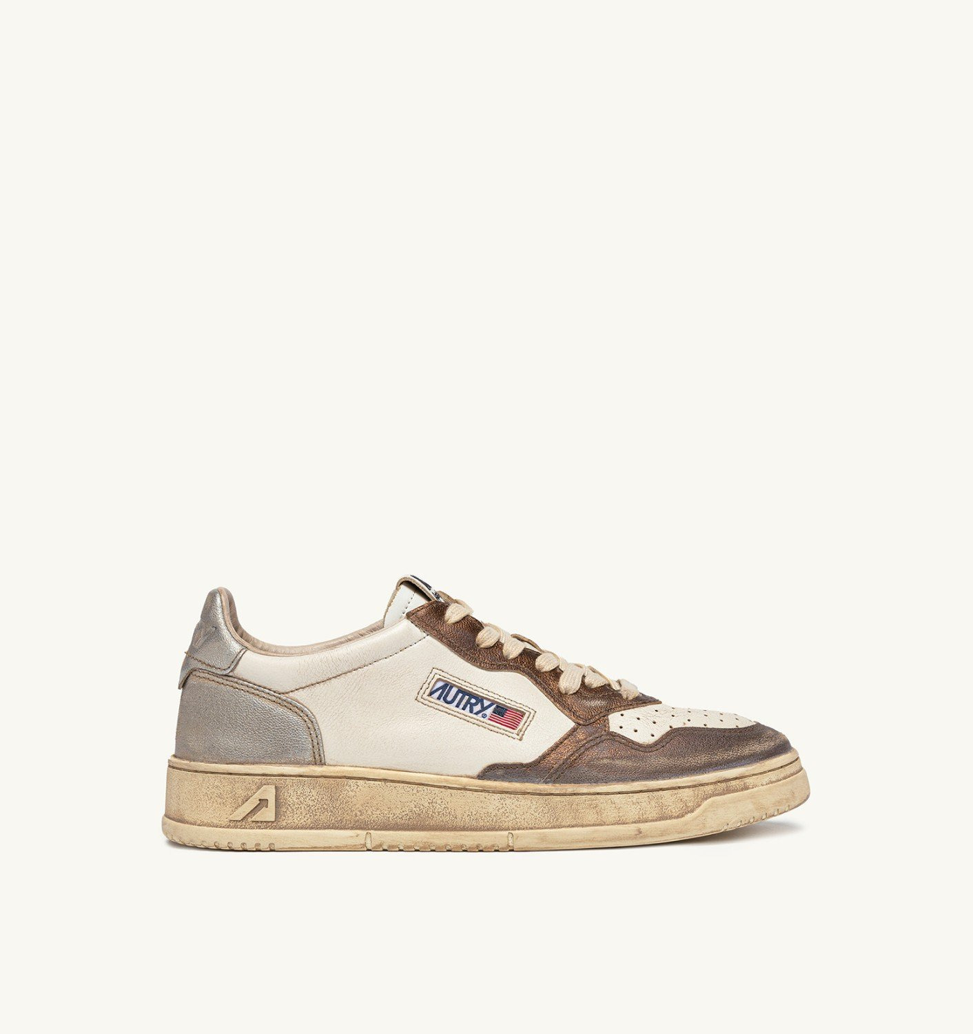 MEDALIST LOW SNEAKERS SUPER VINTAGE IN WHITE CHOCOLATE AND SILVER LEATHER - 1