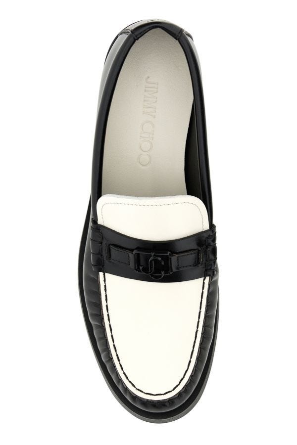 ローファー・オックスフォード JIMMY CHOO Two-Tone Leather Addie Loafers JIMMY CHOO Addie embellished two-tone leather loafers | NET
