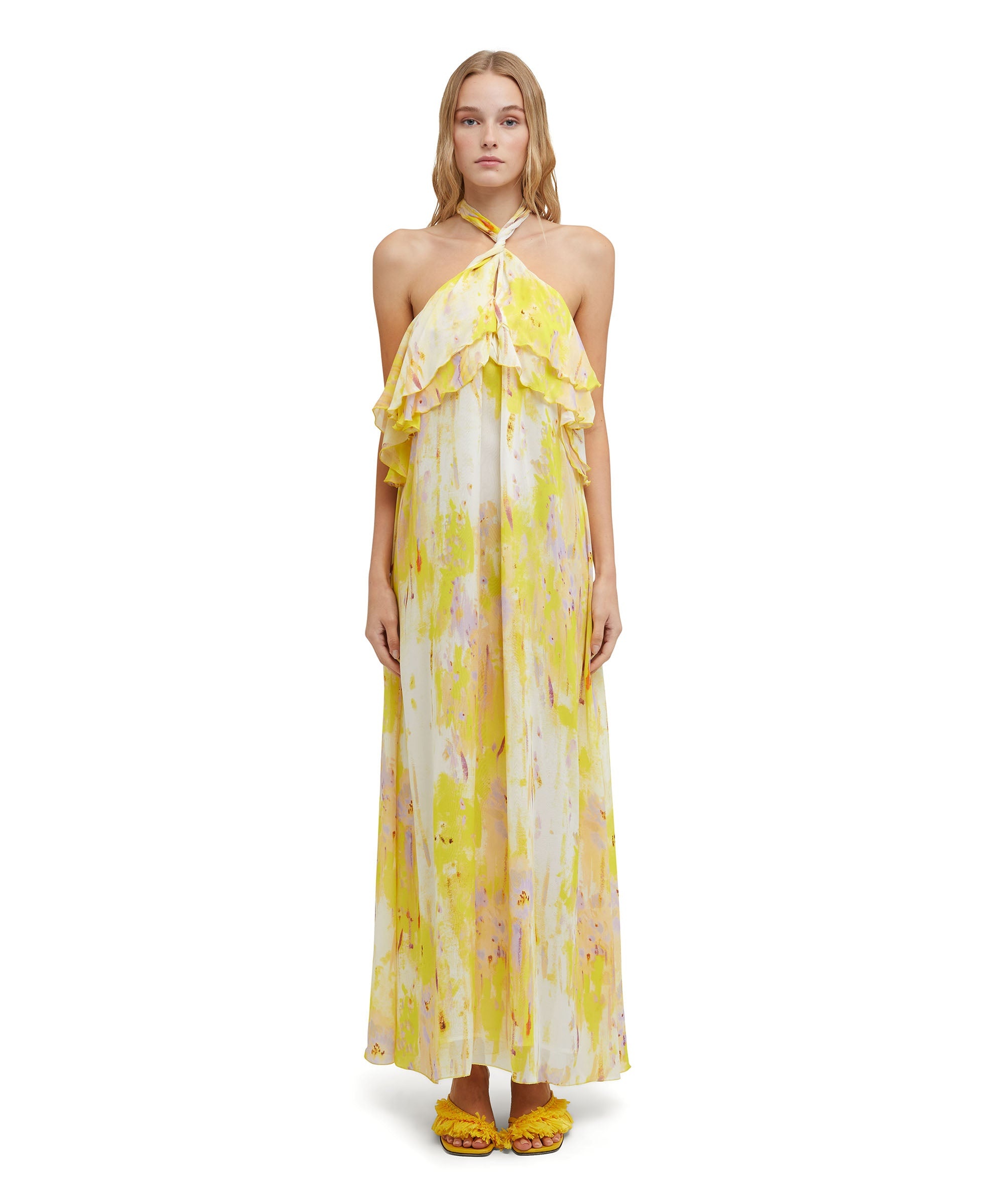 Long sleeveless dress with georgette "artsy flower" print - 2