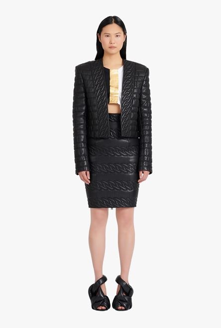 Black quilted leather spencer jacket - 4