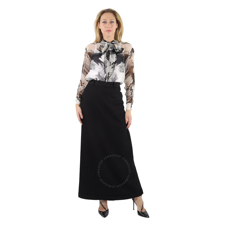 Burberry Black Skirt Panel Wool Wide Leg Trousers - 6