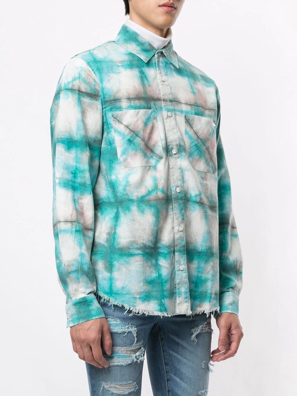 tie-dye checked long-sleeve shirt - 3