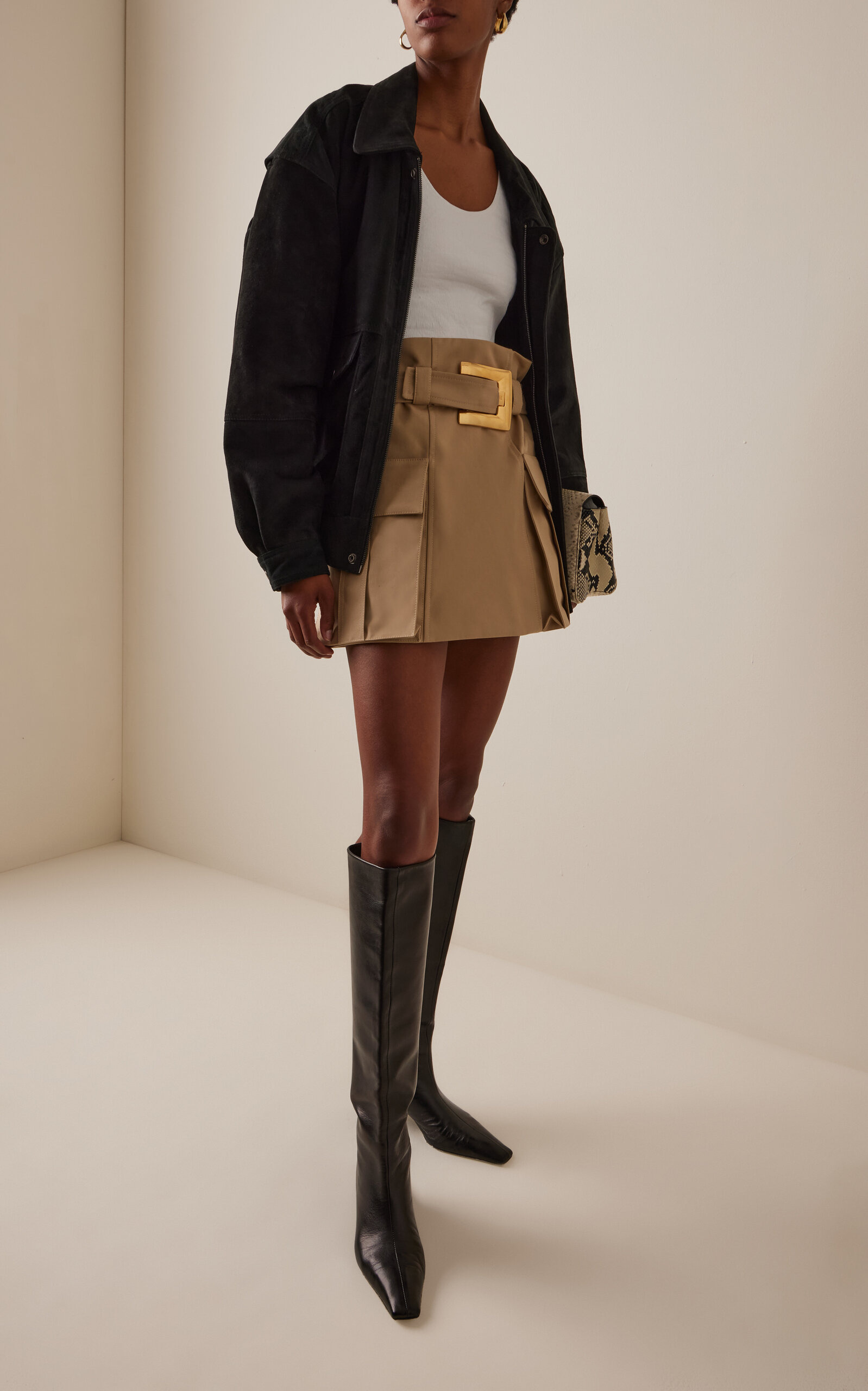 Belted Cotton-Gabardine Mini Skirt neutral - 2
