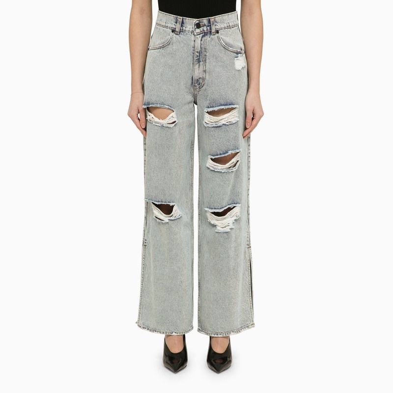 Lathi blue wide denim jeans with wear - 1