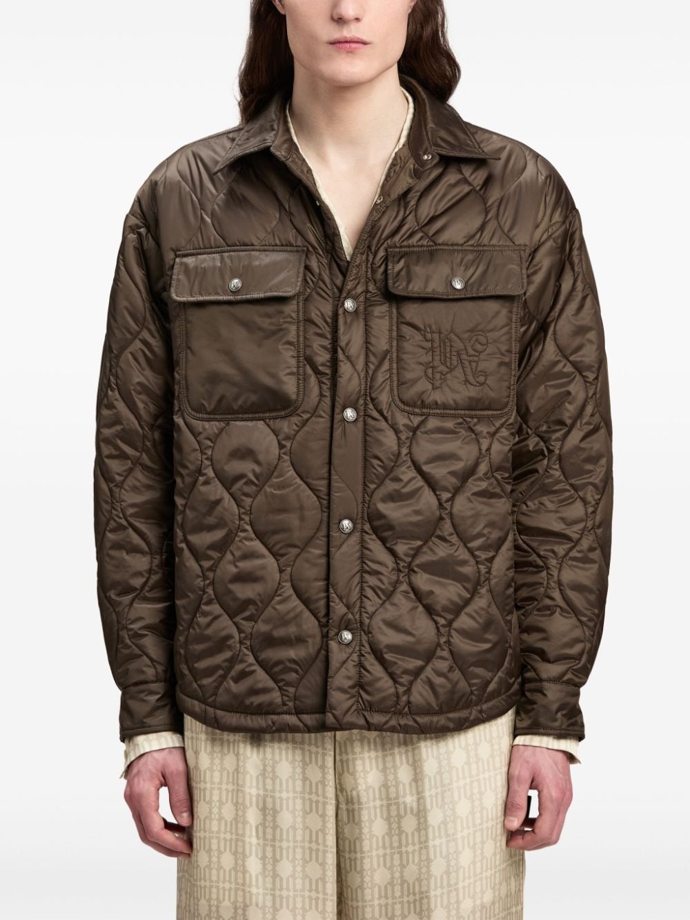 logo-embroidered quilted jacket - 3