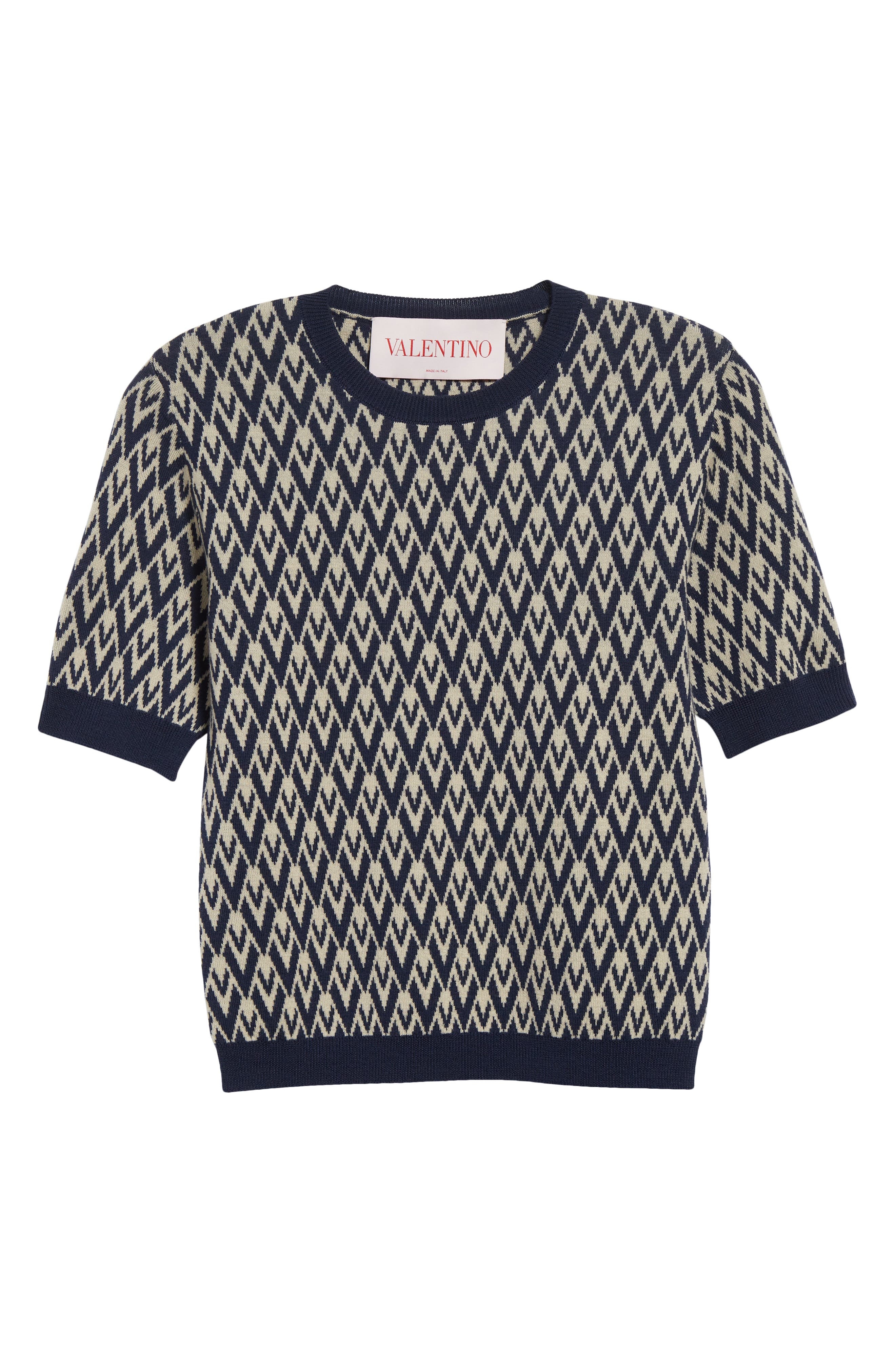 Valentino Garavani Toute La V Jacquard Virgin Wool Sweater in Navy/Cream at Nordstrom - 6