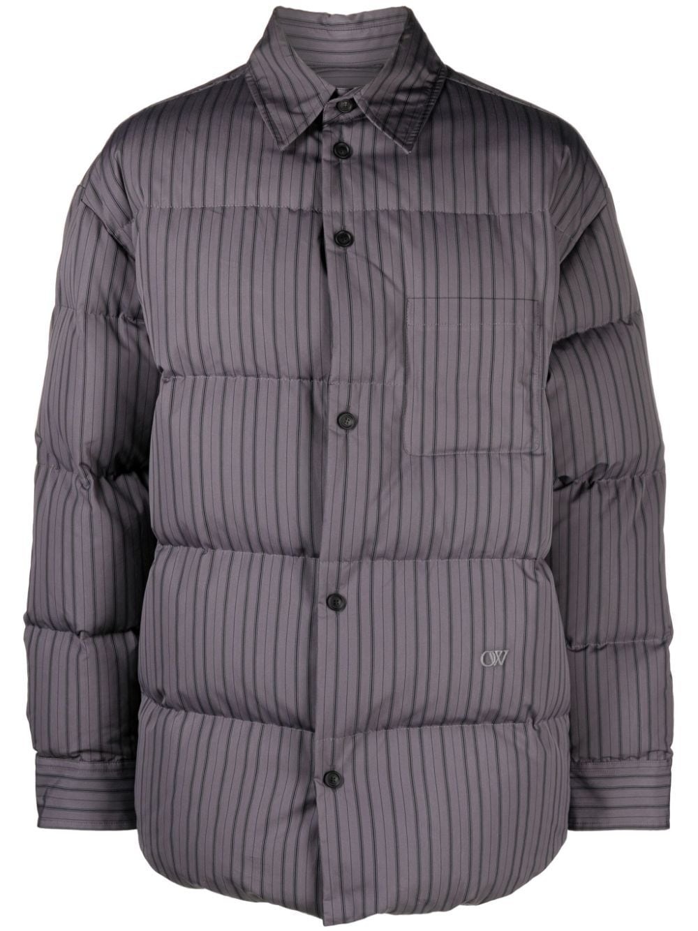logo-embroidered striped puffer jacket - 1