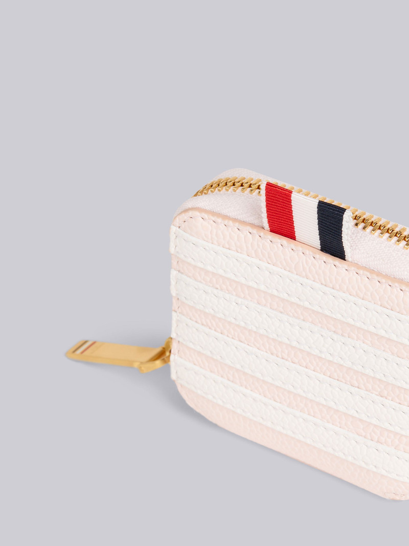 Thom Browne Light Pink Pebble Grain Leather 4-Bar Applique Zippered Coin Purse With Strap outlook