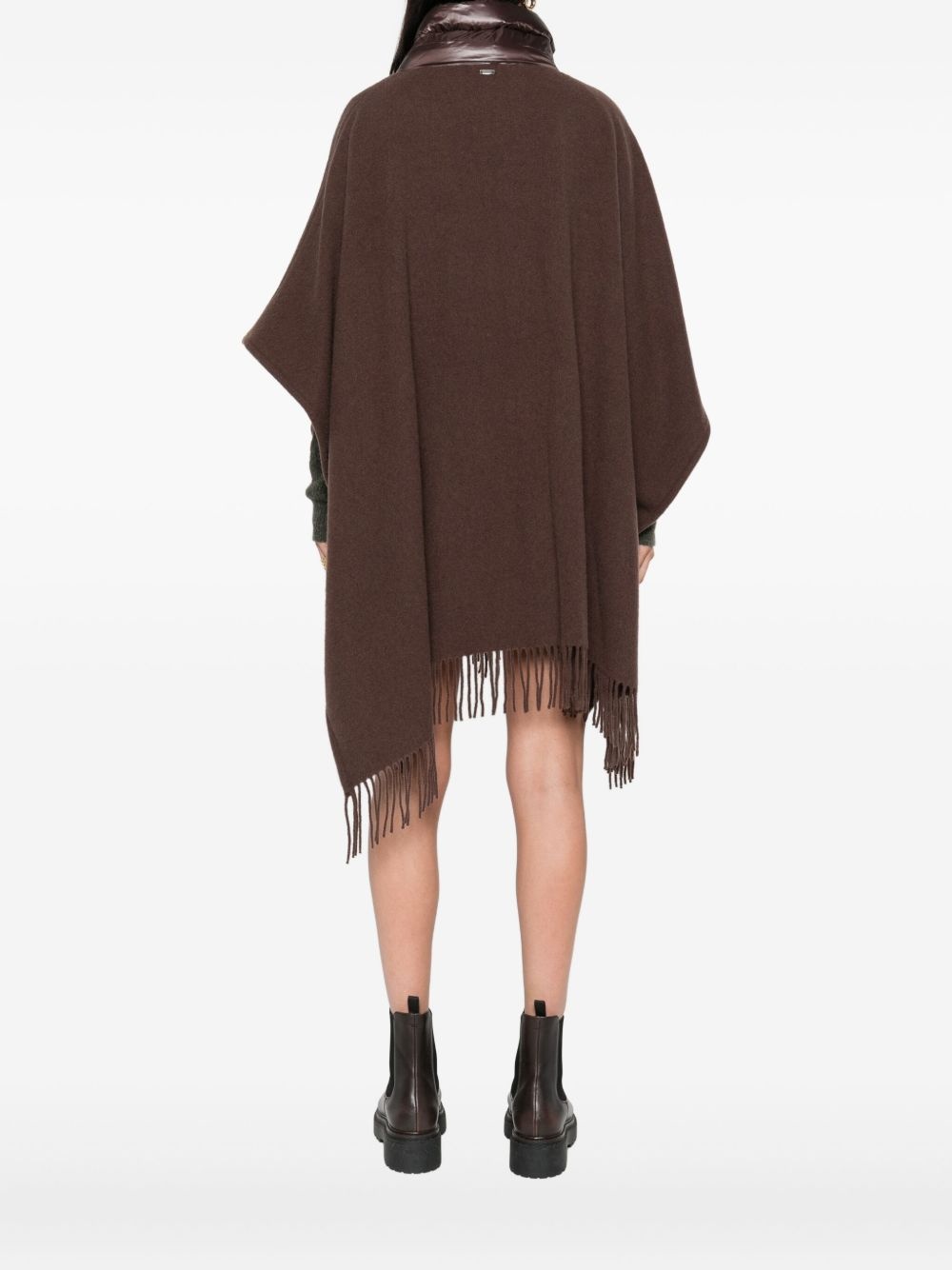quilted-pocket fringe poncho - 4