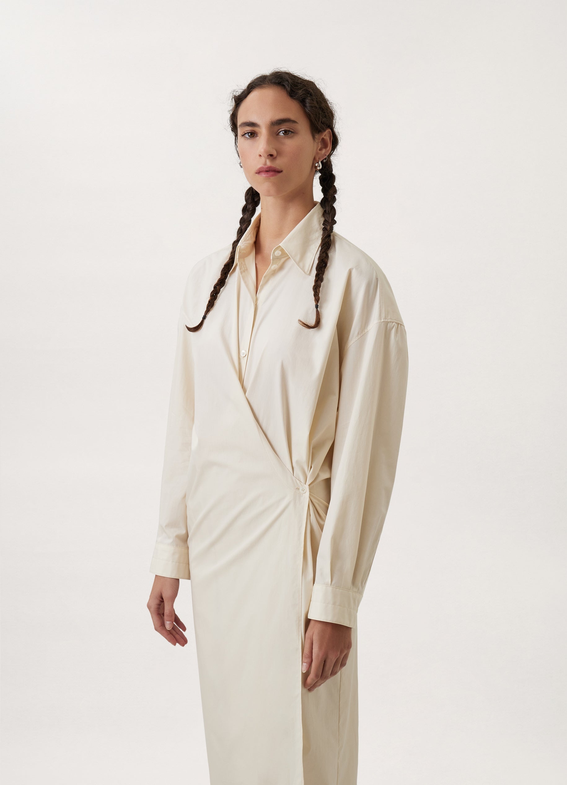 STRAIGHT COLLAR TWISTED DRESS
COTTON POPLIN - 3
