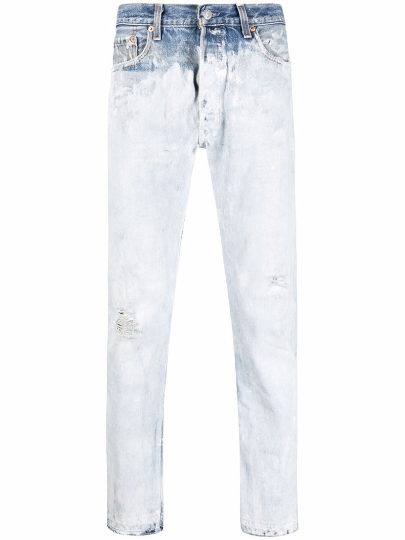 mid-rise straight-leg bleached jeans 1