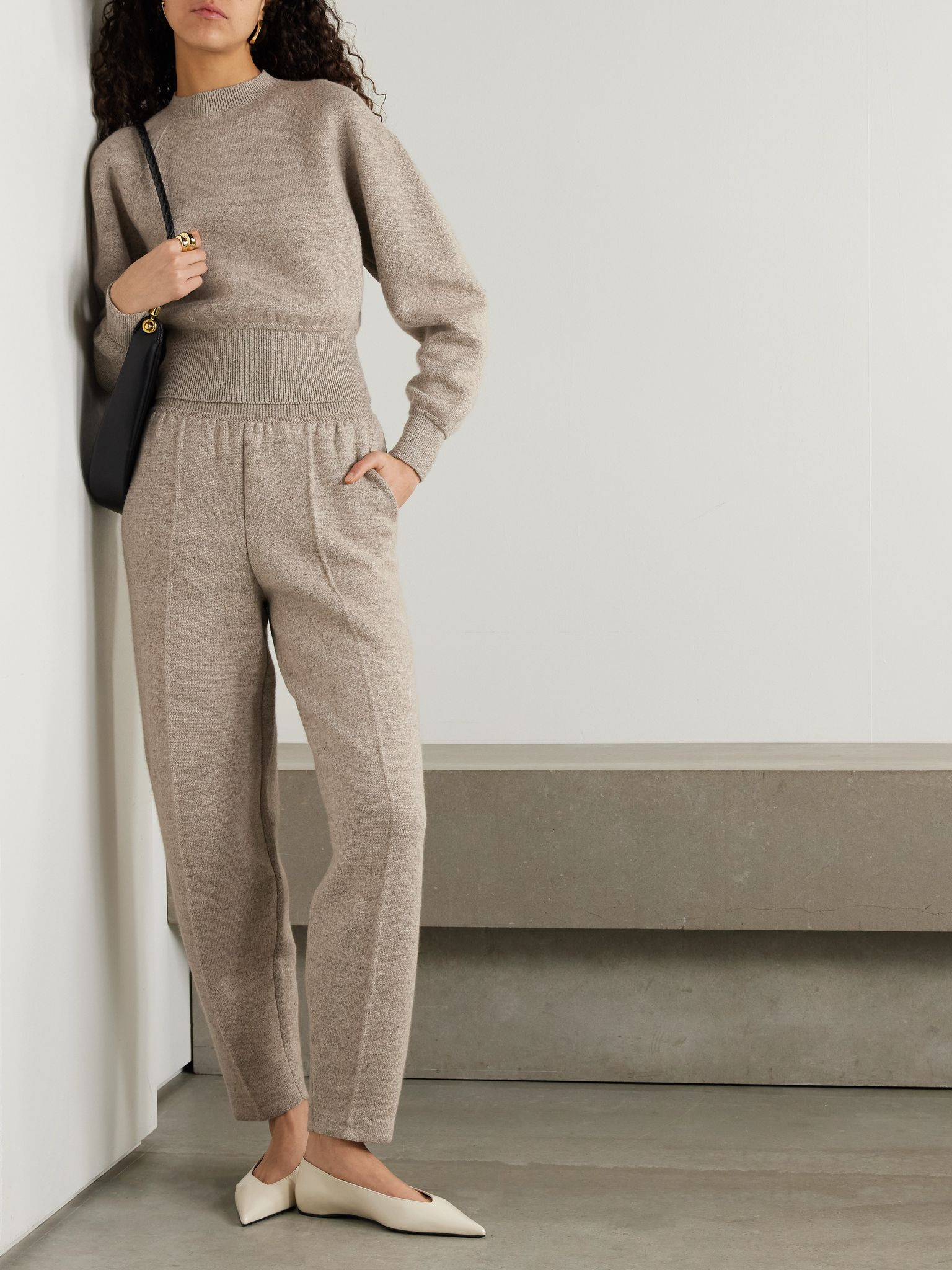 Linen and cashmere-blend tapered pants Beige - 2