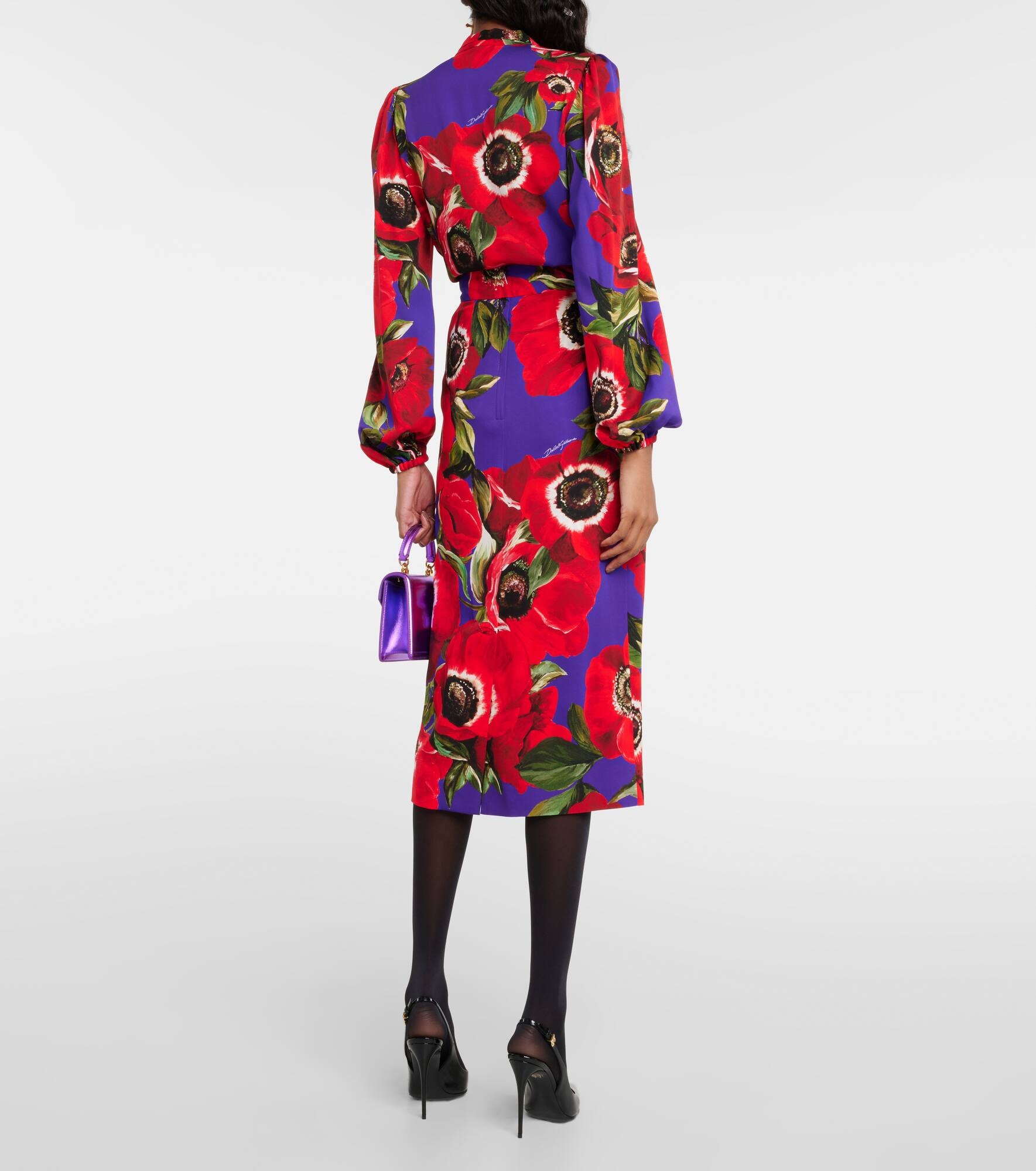 Floral silk-blend pencil skirt - 3