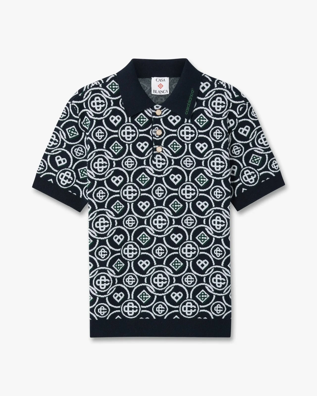 Dark Green Icon Monogram Short Sleeve Polo Shirt - 1