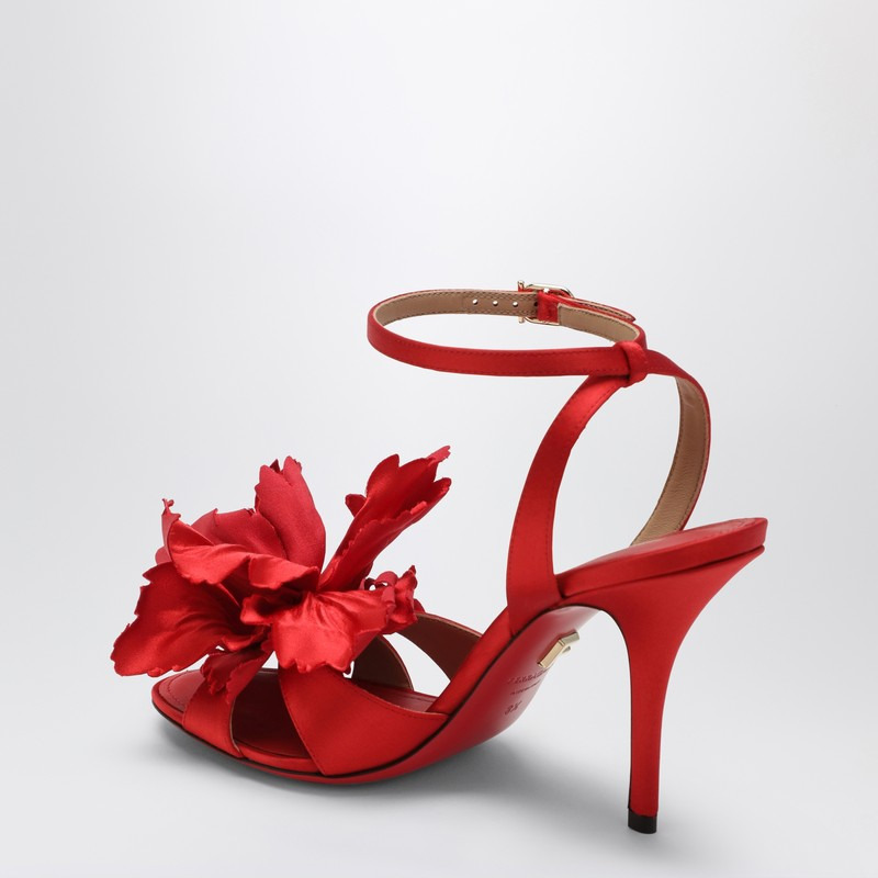 Ferragamo Red Satin Sandals With Flower Women - 2