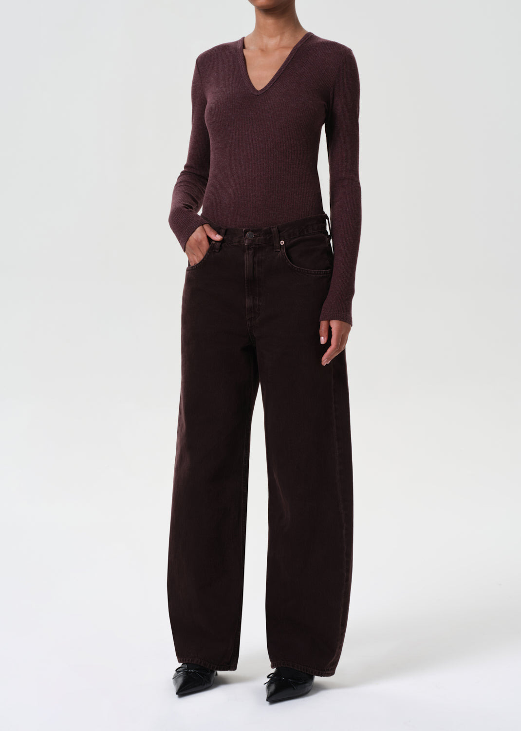 DARLA DOUBLE V BODYSUIT IN RAISIN - 4