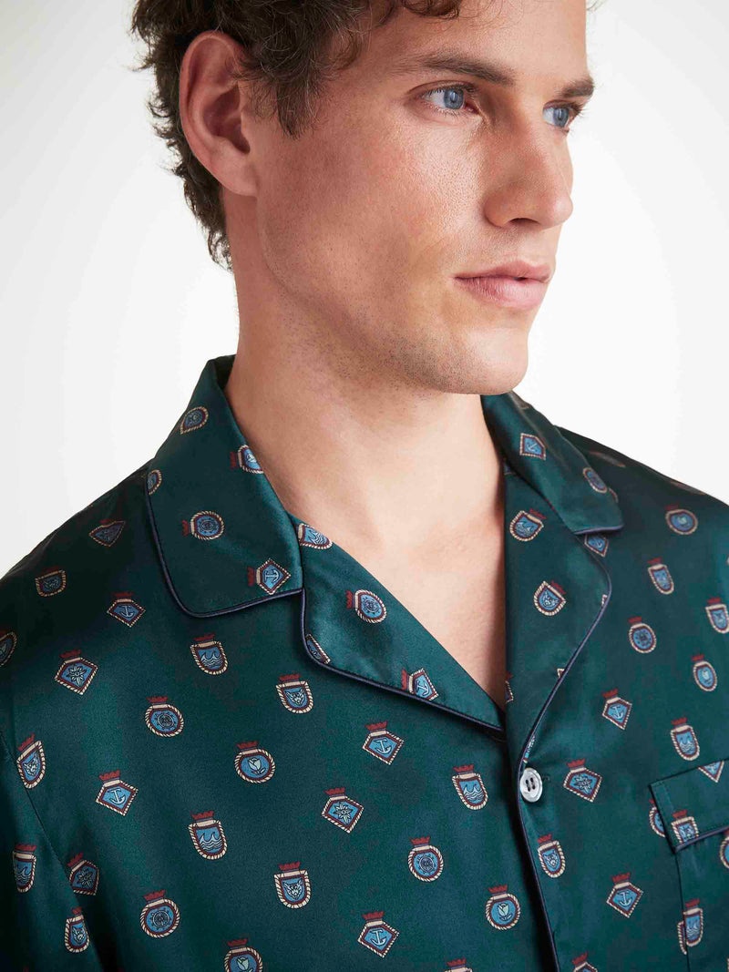 Men's Pajamas Silk Satin Green Badge Print - 6