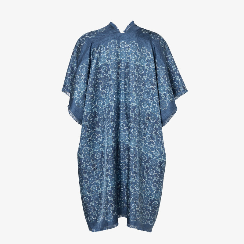 FENDI Poncho Blue denim-effect FF silk poncho outlook