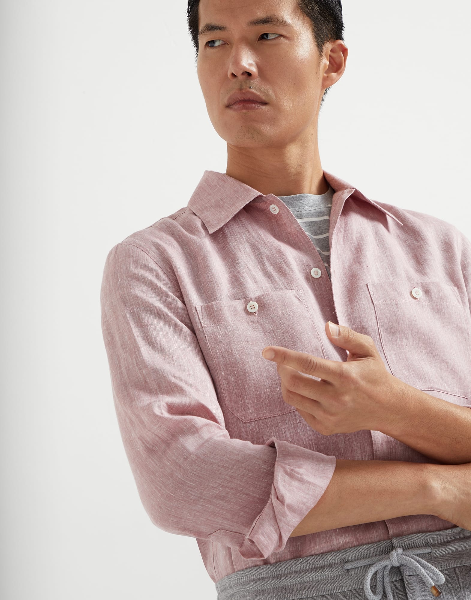 Linen easy fit shirt with chest pockets - 3