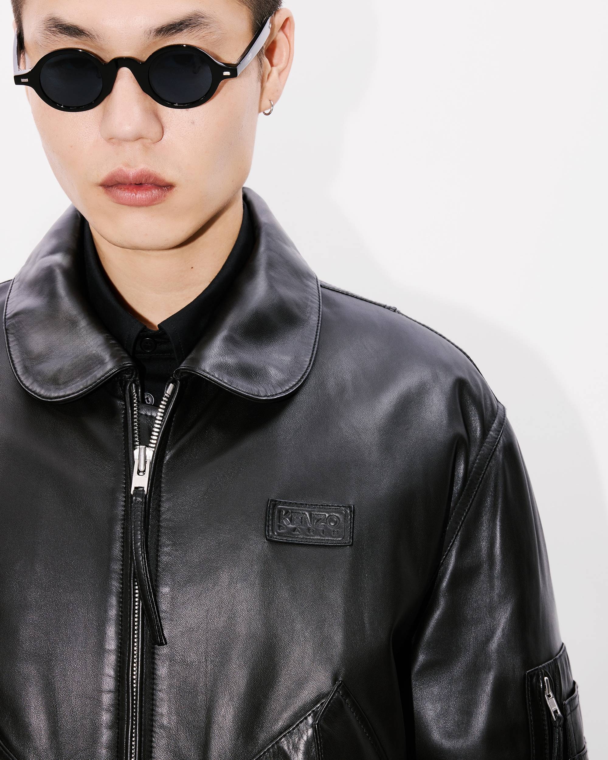 【希少】KENZO ケンゾー レザー ボストンバッグ シボ革 大容量 ブラック セール】Y2K 【アイウェアケース付き】レザータッチエンボスロゴ