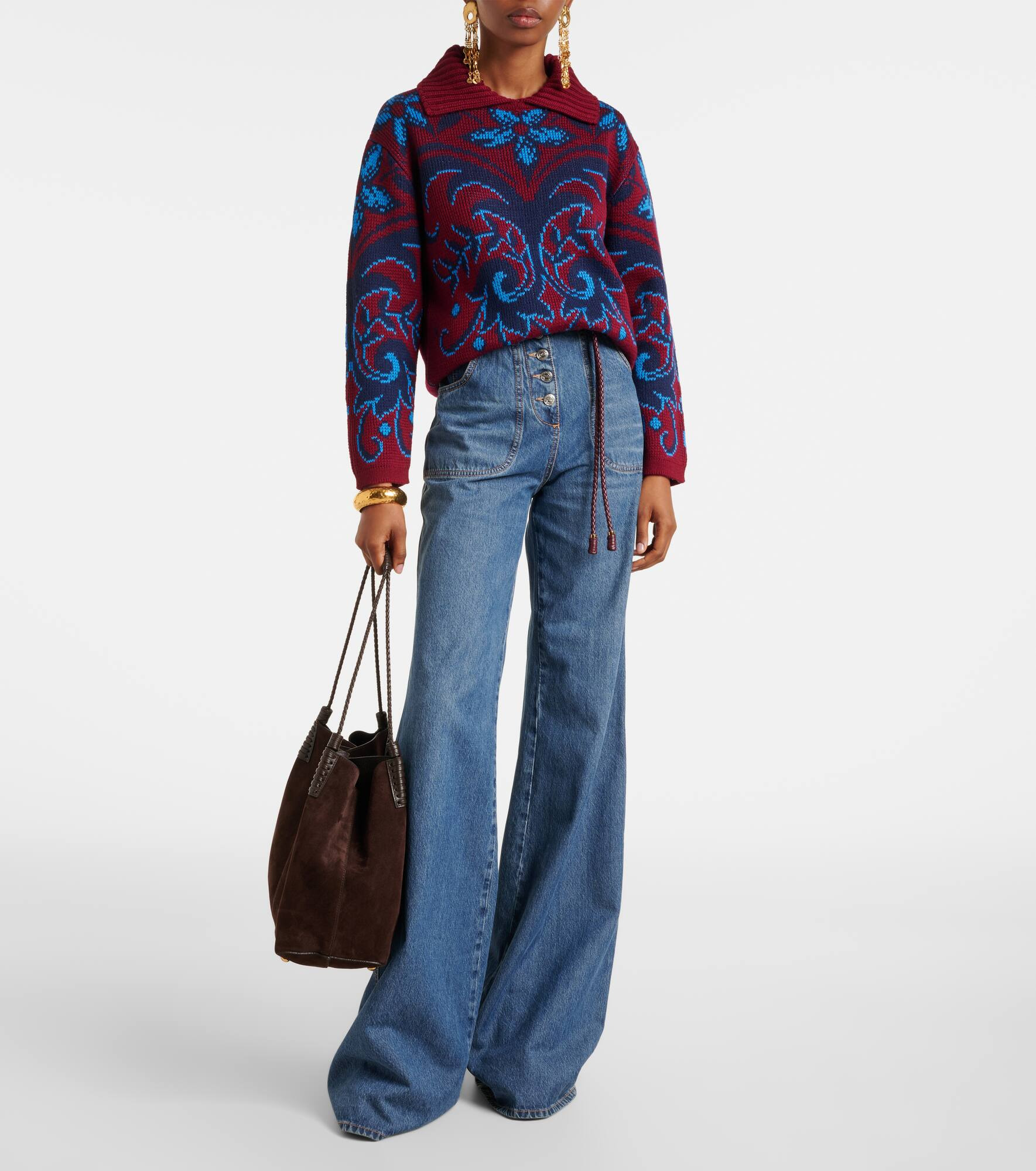 Paisley wool jacquard polo sweater - 2