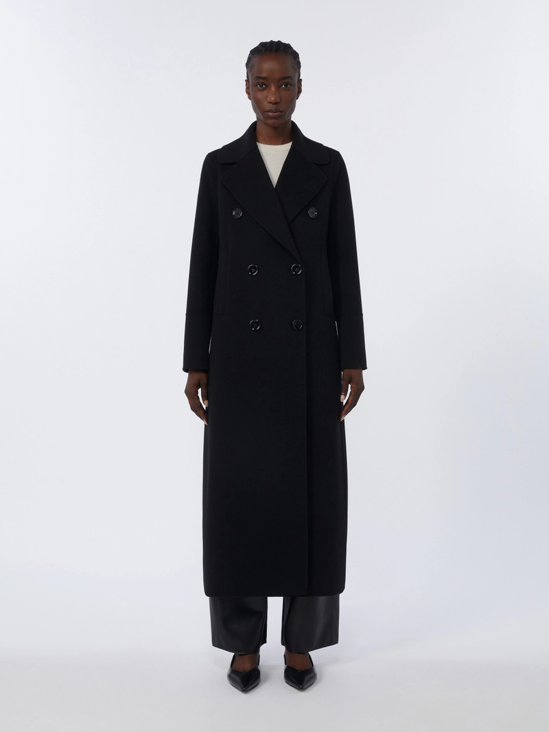 CUSTODI Long wool coat with half-belt detail - BLACK 3