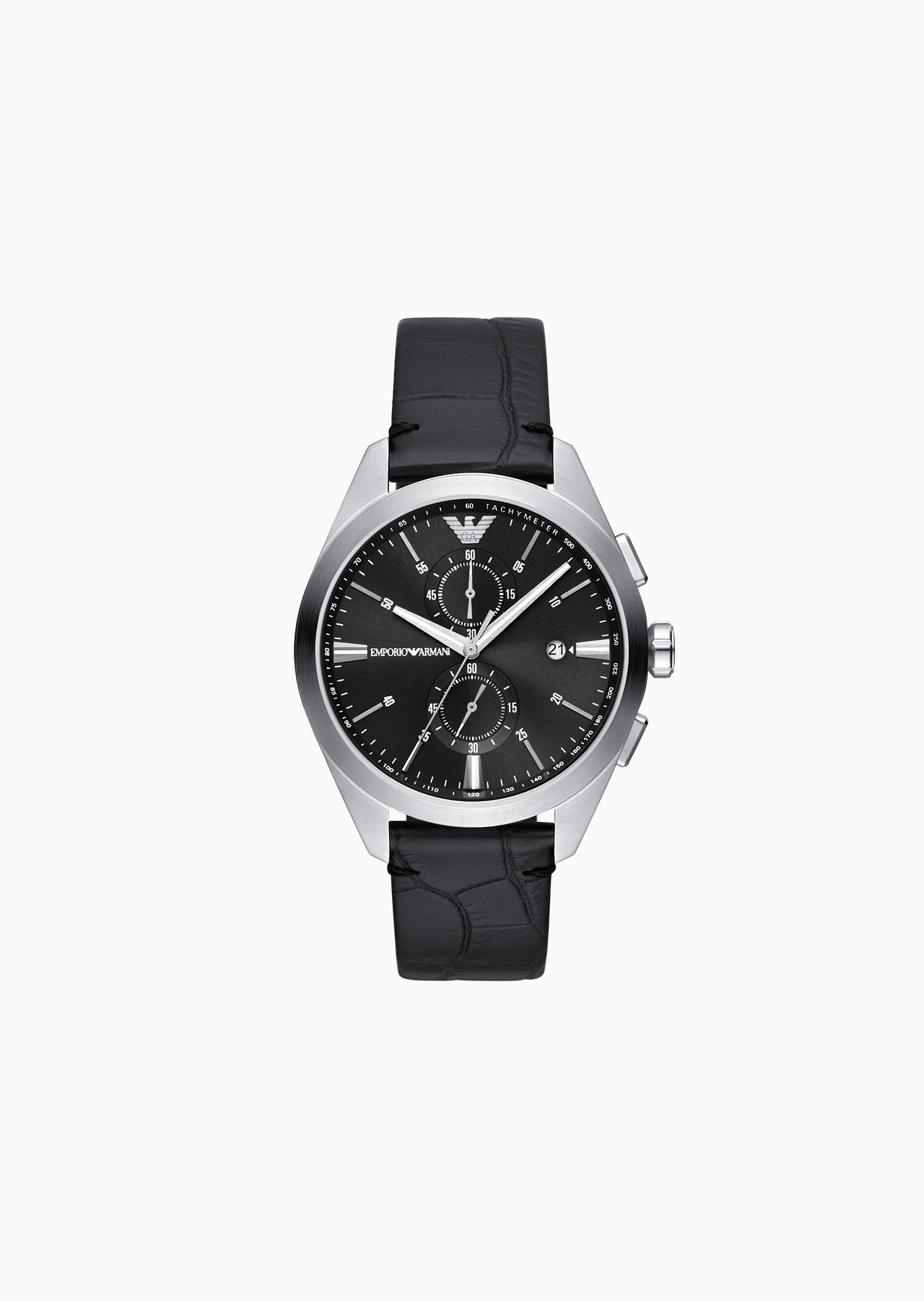 Chronograph black leather watch - 1