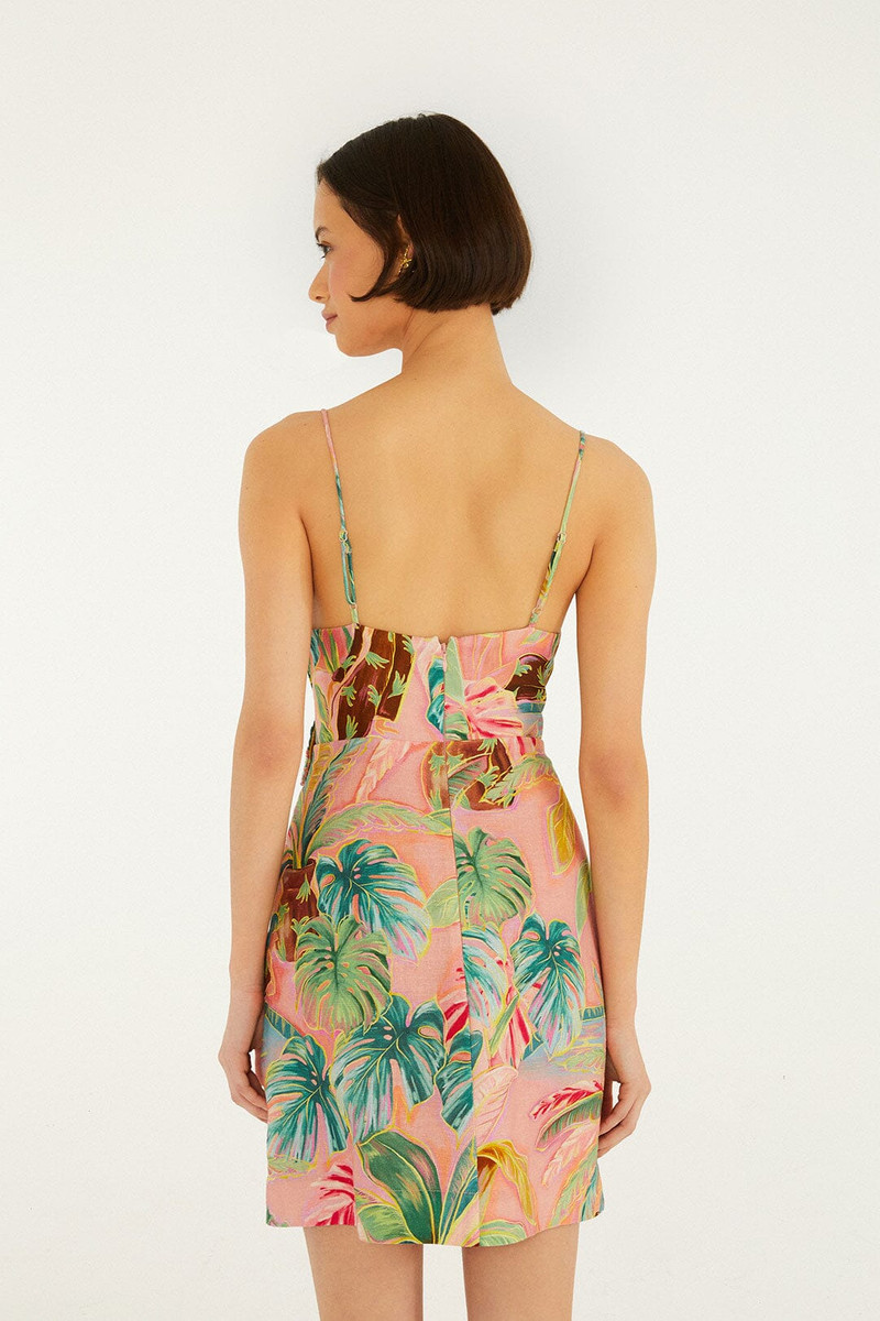 Soft Pink Pool Time 3D Flowers Euroflax Premium Linen Mini Dress 3