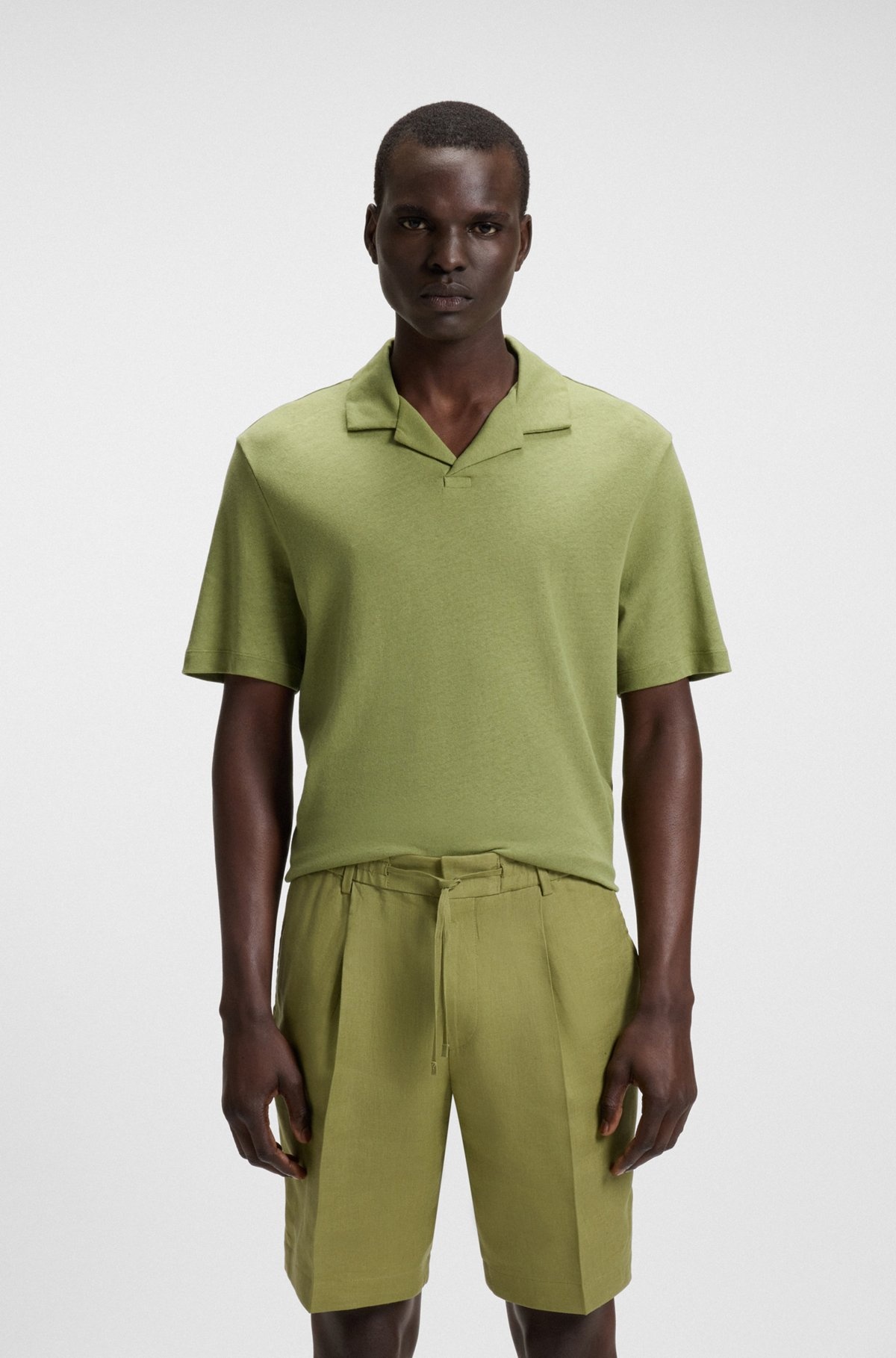 COTTON-LINEN POLO SHIRT WITH JOHNNY COLLAR - 2