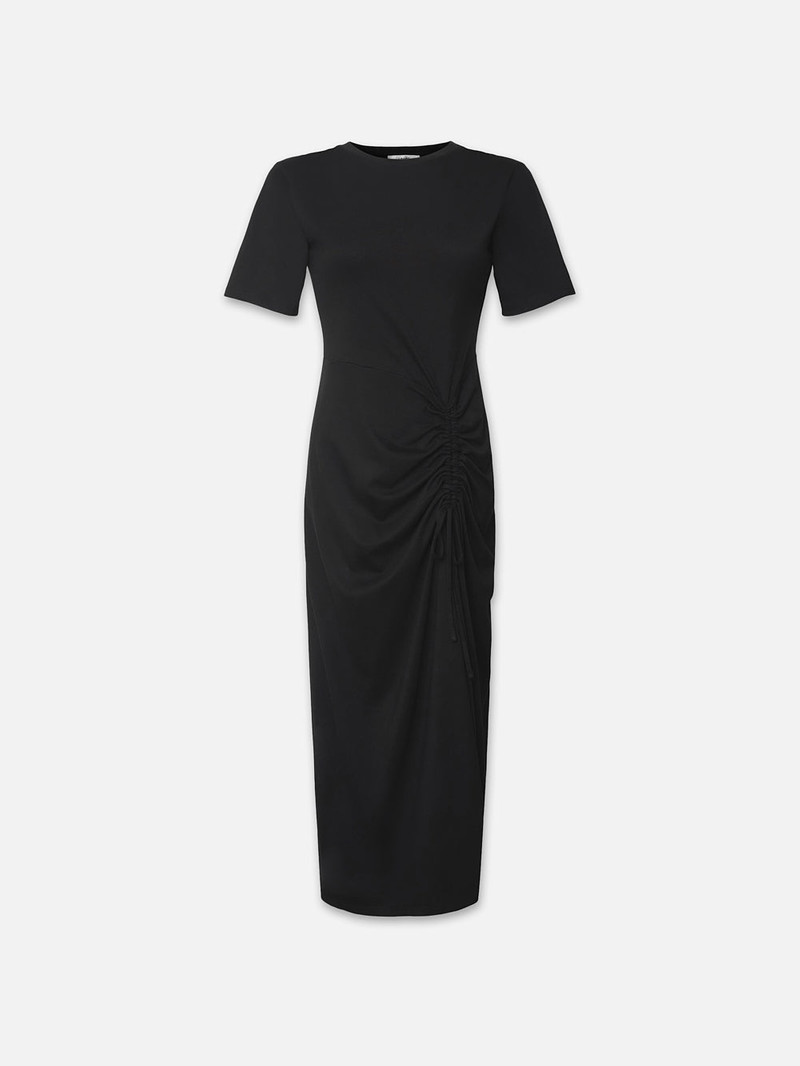 Ruched Front Tie Dress in Black 1