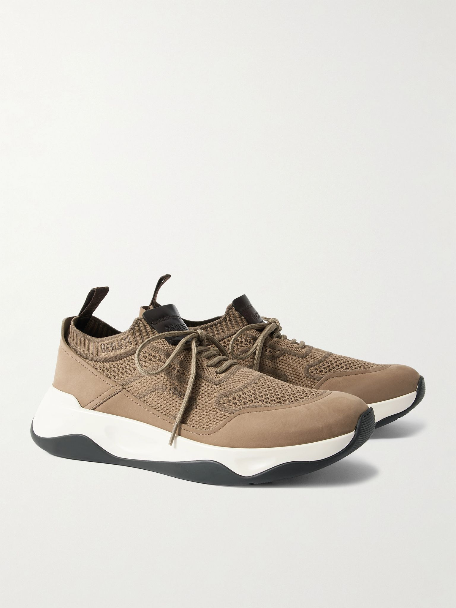 Shadow Nubuck-Trimmed Stretch-Knit Sneakers Brown - 4