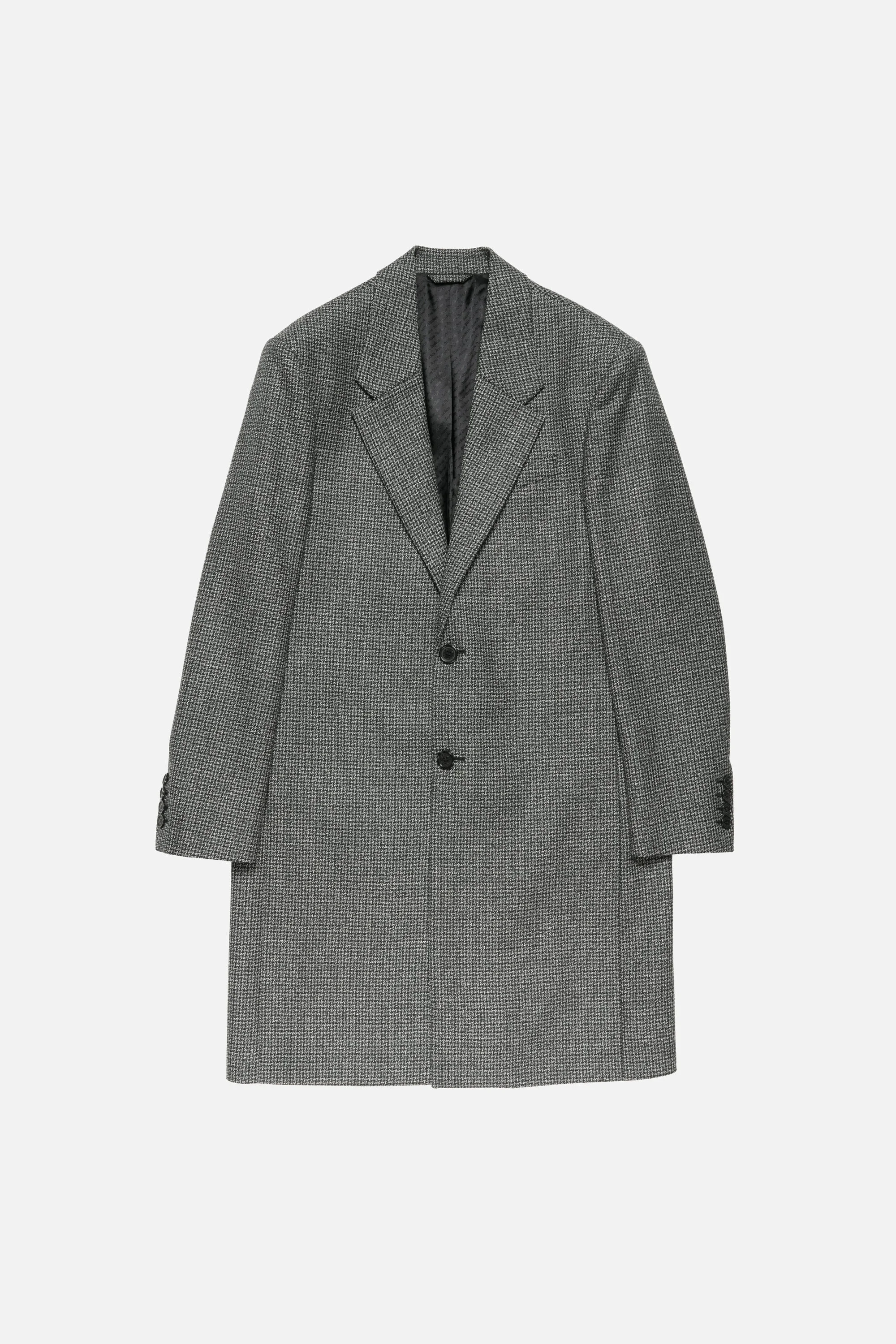 Single-breasted wool overcoat - Black/white - 1