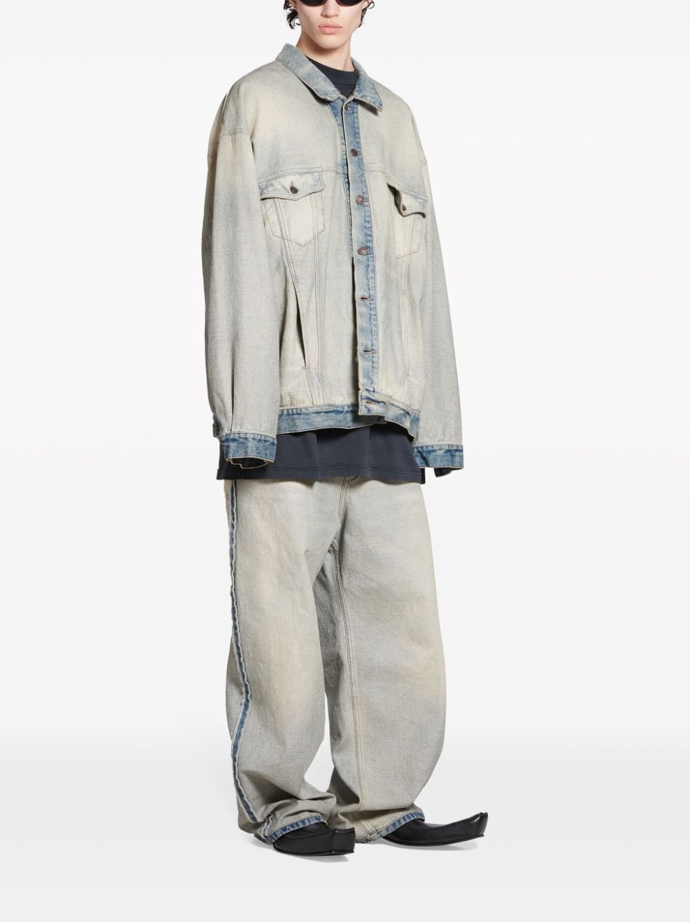oversized washed denim jacket - 2