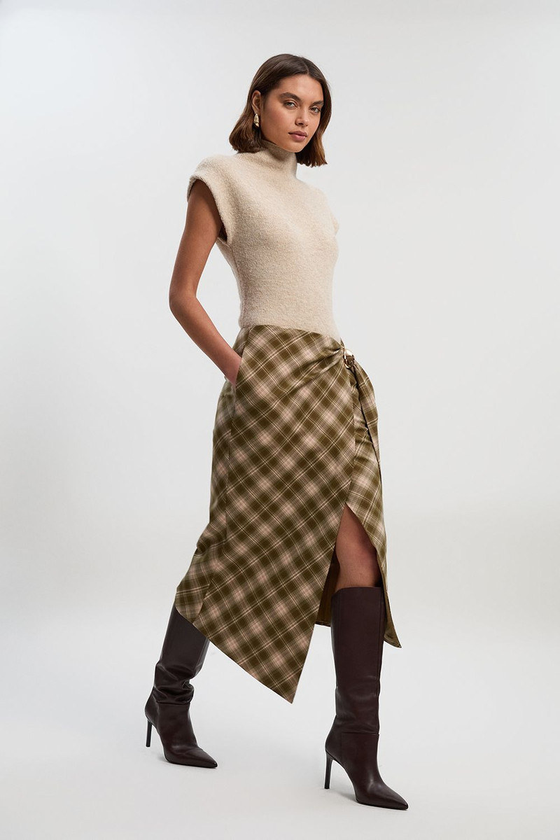 Petite Tailored Check Trim Detail Midi Skirt 1